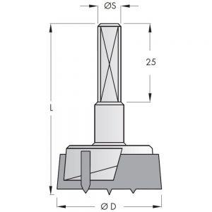 2 Wing TCT Hinge Boring Bit 57.5mm Overall Length Right Hand