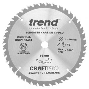 Trend CSB/19040A TCT Saw Blade 190 x 16 x 40 Teeth