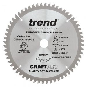 Trend CSB/CC19060T TCT Saw Blade 190 x 20 Thin x 60 Teeth