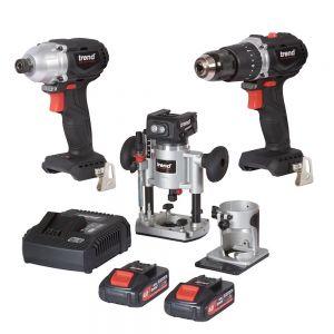 Trend DEAL/T18S/A 1/4" Cordless Router Kit with Impact Driver and Combi Drill