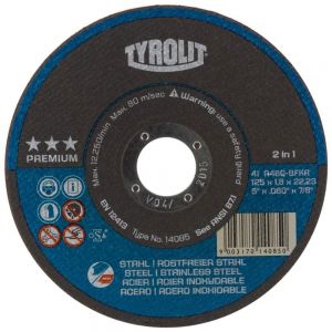 Tyrolit 872338 115mm x 2.5mm Premium 2 in 1 Flat Metal Cutting Discs