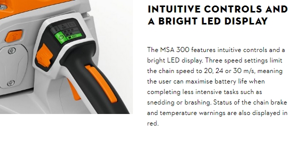 Stihl MSA Feature - Intuitive Controls and a Bright LED Display